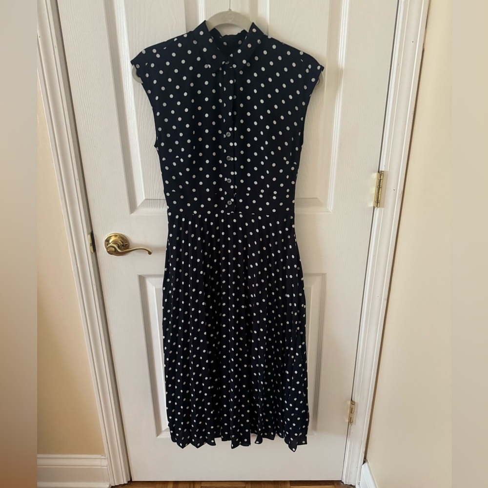 J. Crew button down midi shirt dress navy and polka dots size 0